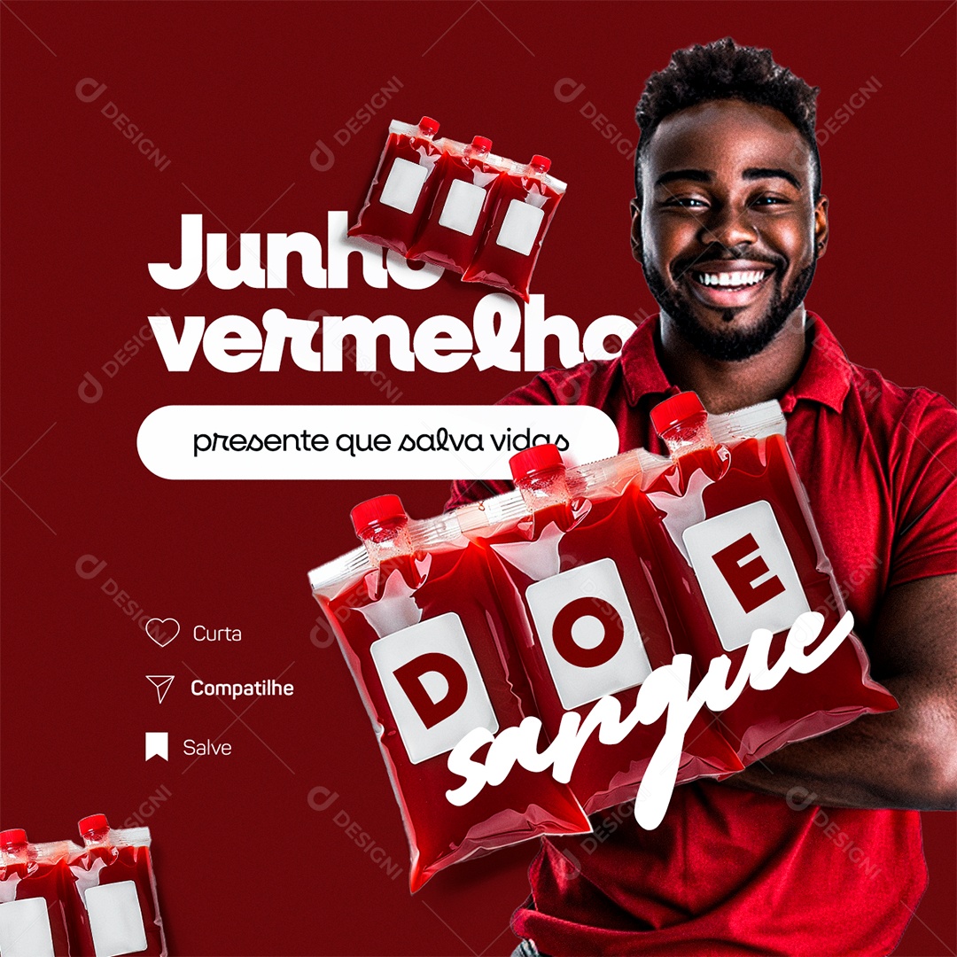 Junho Vermelho Presente Que Salva Vidas Doe Sangue Social Media PSD Editável