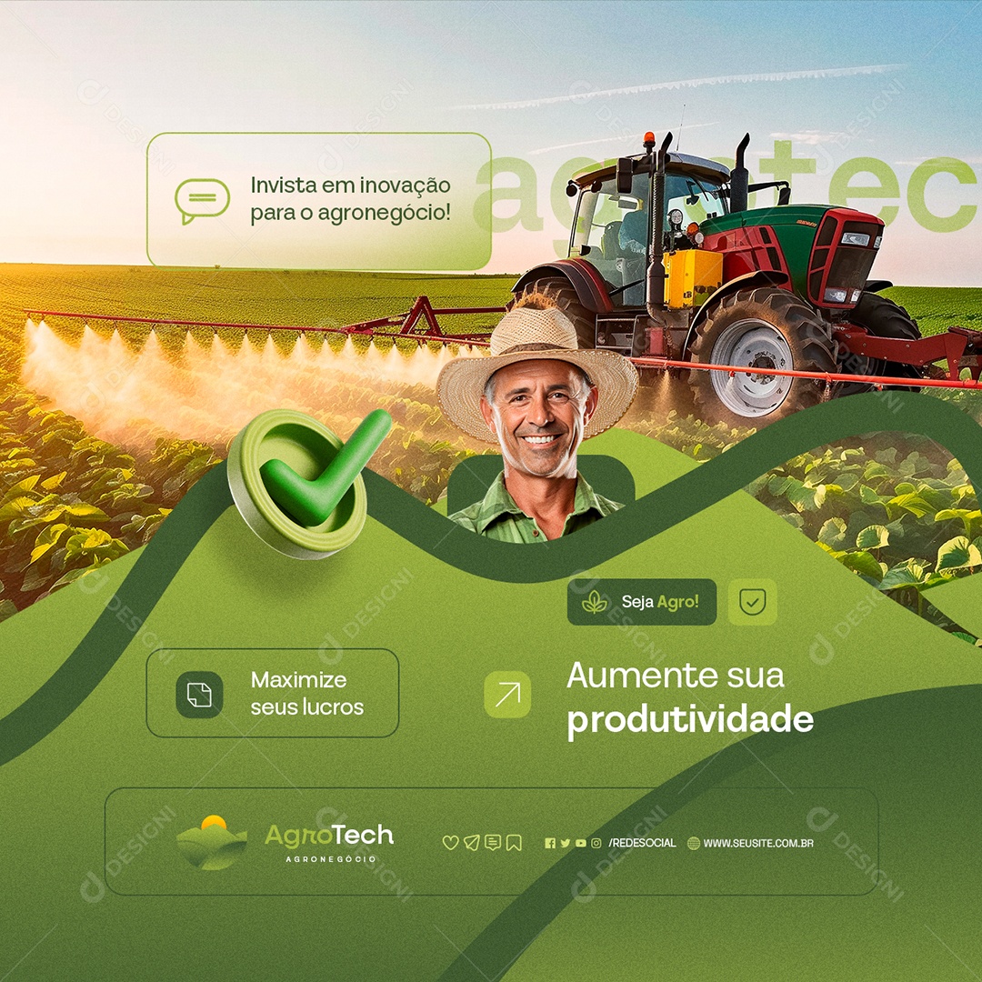 Agronegócio Agro Tech Aumente sua Produtividade Social Media PSD Editável