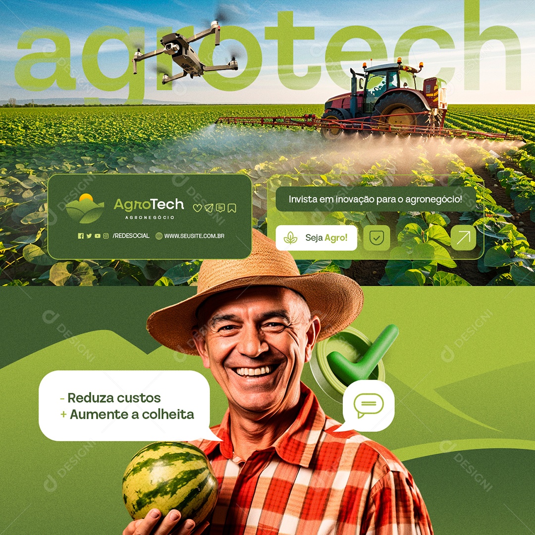 Agronegócio Agro Tech Reduza Custos Aumente a Colheita Social Media PSD Editável