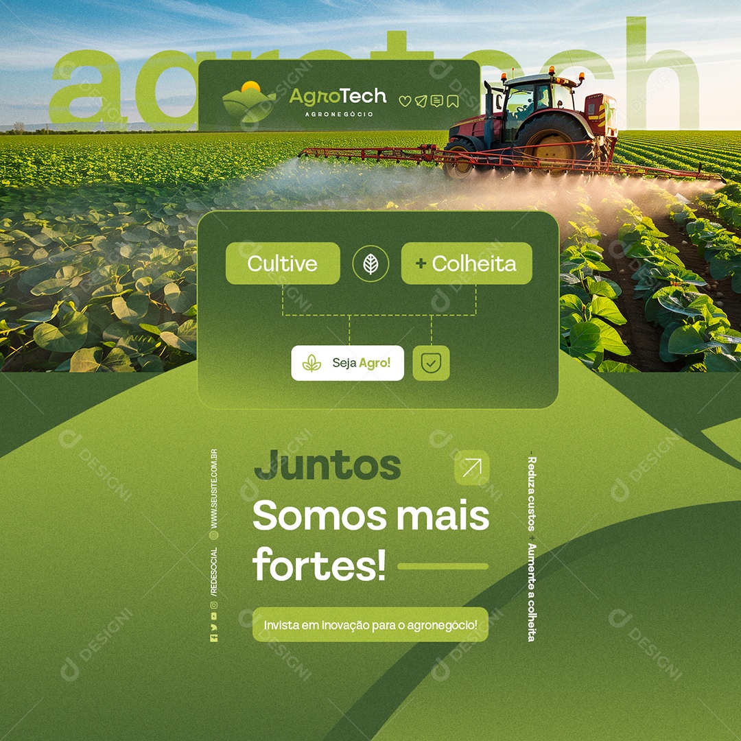 Agronegócio Agro Tech Cultive Colheita Seja Agro Social Media PSD Editável
