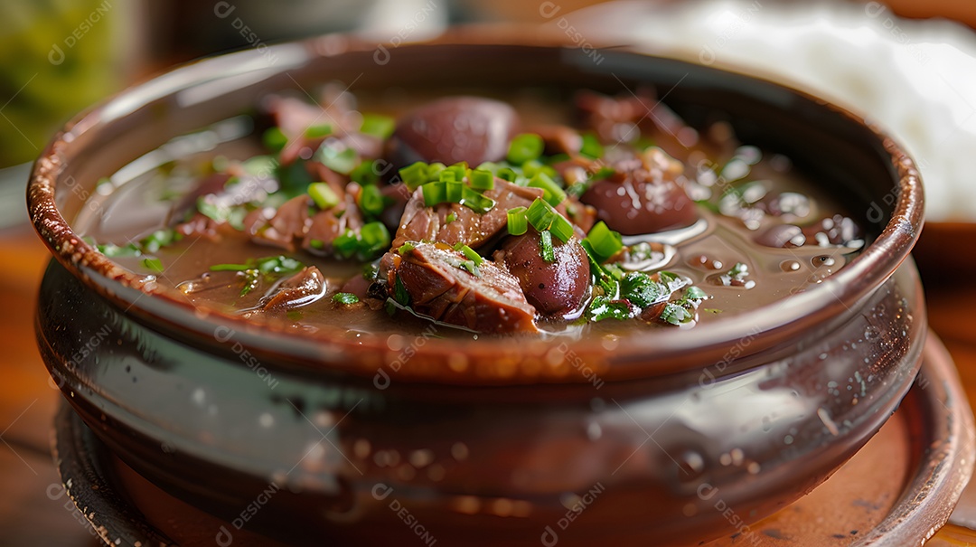 Deliciosa feijoada sobre uma mesa de madeira