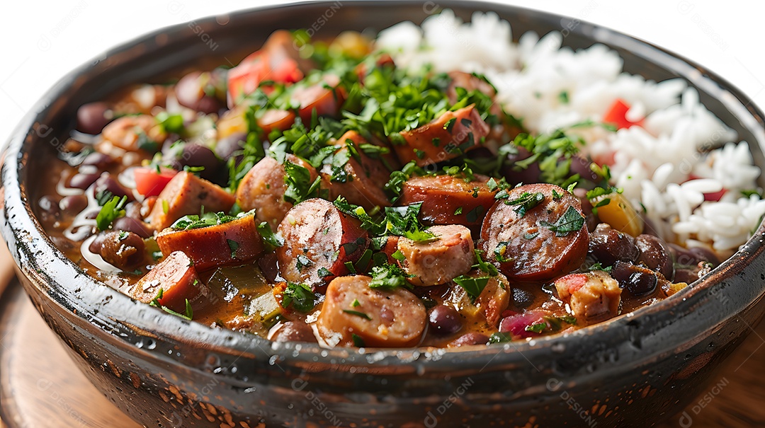 Deliciosa feijoada sobre uma mesa de madeira