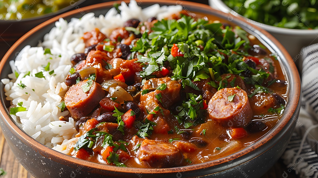 Deliciosa feijoada sobre uma mesa de madeira