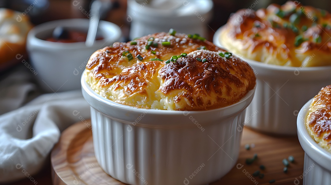 Cottage pie sobre uma mesa de madeira