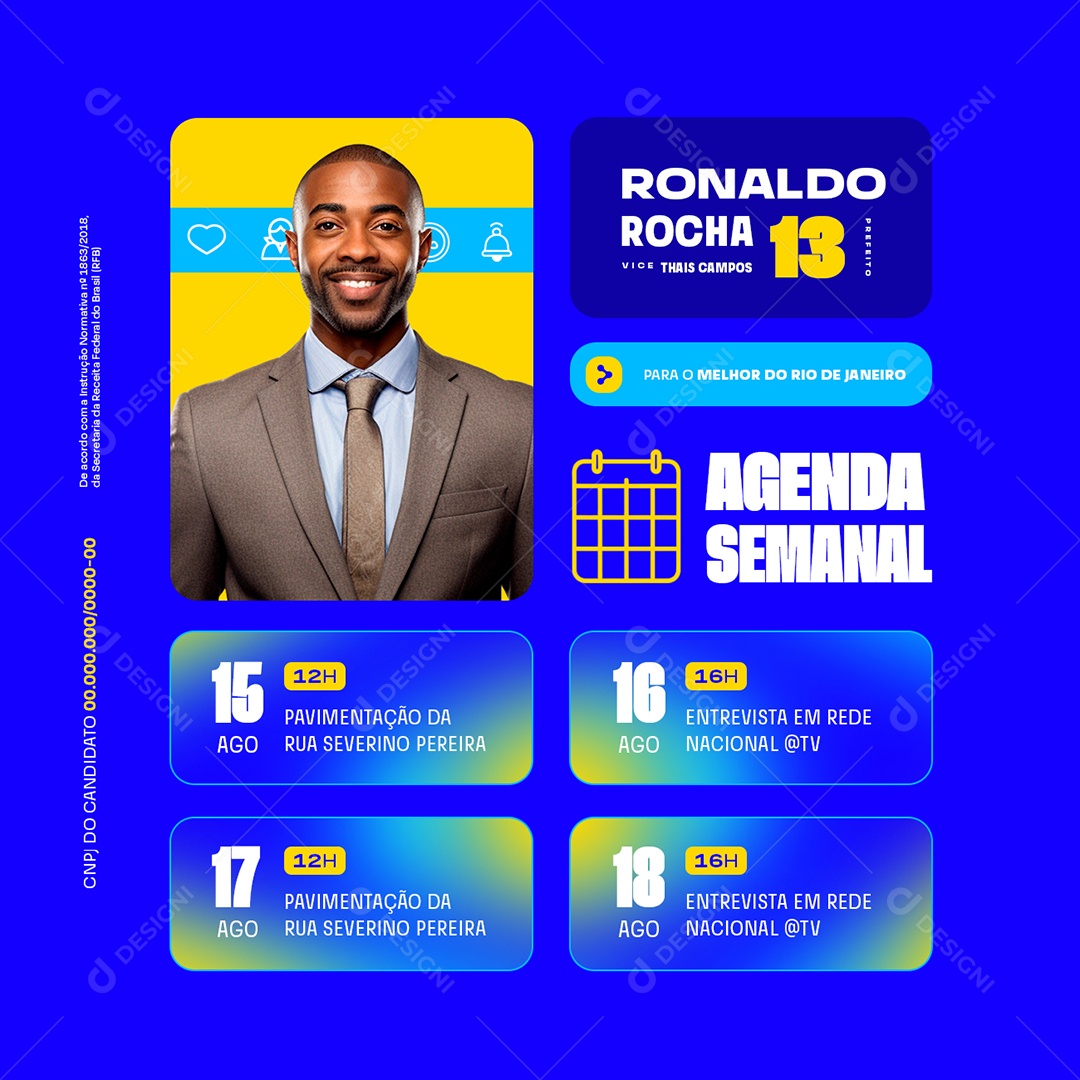 Política Eleição Agenda Semanal Prefeito Ronaldo Rocha Social Media PSD Editável