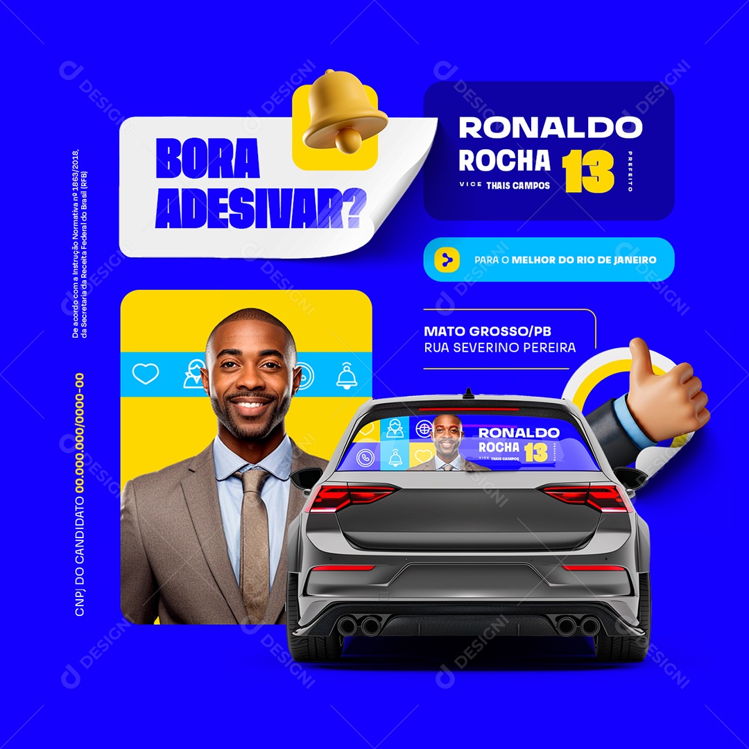 Política Eleição Bora Adesivar Prefeito Ronaldo Rocha Social Media PSD Editável