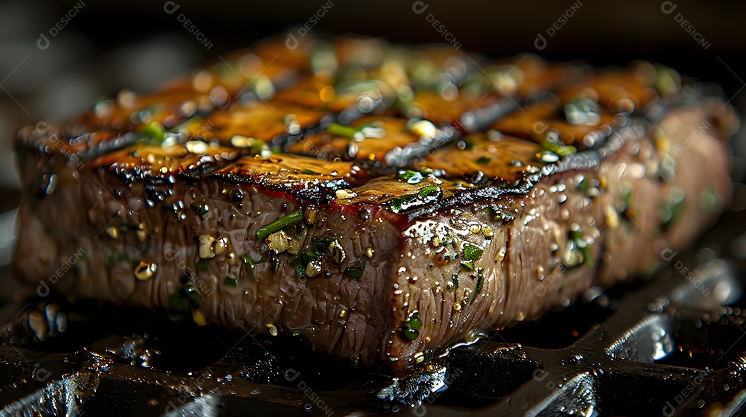 Deliciosa carne grelhada sobre uma mesa de madeira