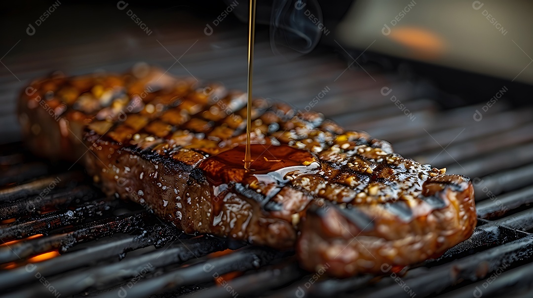 Deliciosa carne grelhada sobre uma mesa de madeira