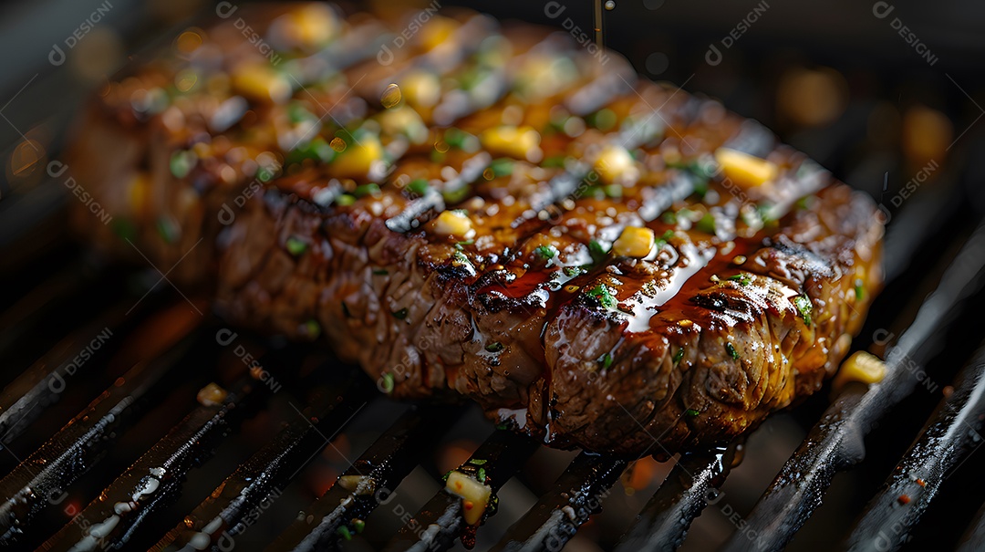 Deliciosa carne grelhada sobre uma mesa de madeira