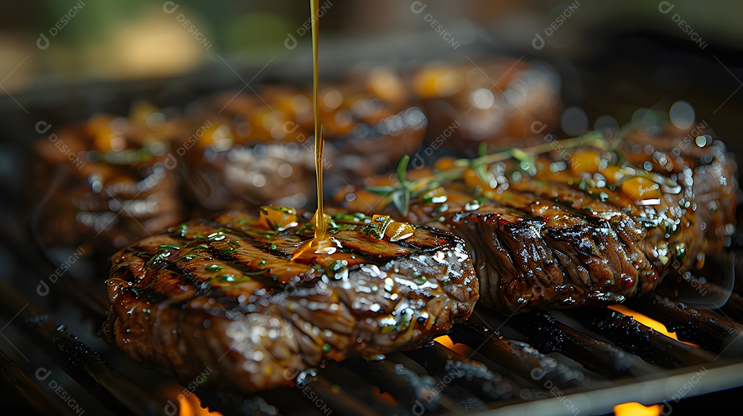 Deliciosa carne grelhada sobre uma mesa de madeira