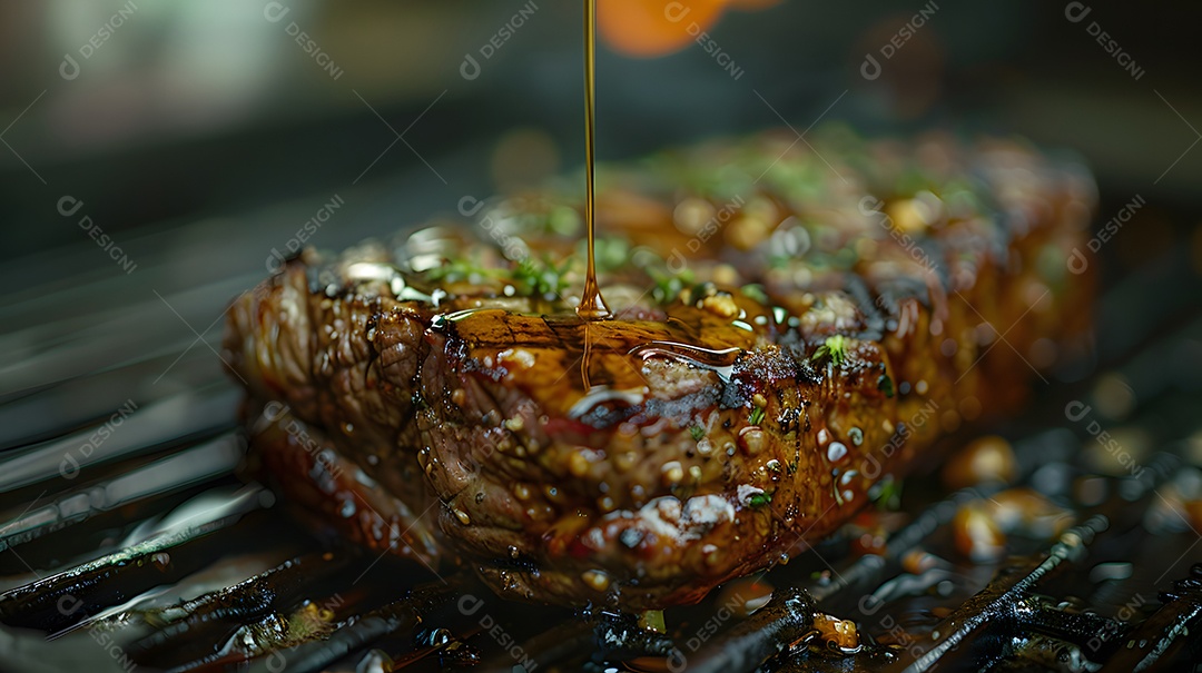 Deliciosa carne grelhada sobre uma mesa de madeira