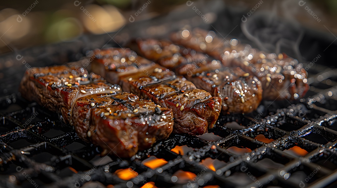 Deliciosa carne grelhada sobre uma mesa de madeira
