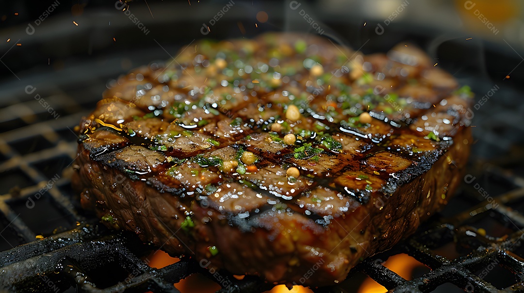 Deliciosa carne grelhada sobre uma mesa de madeira