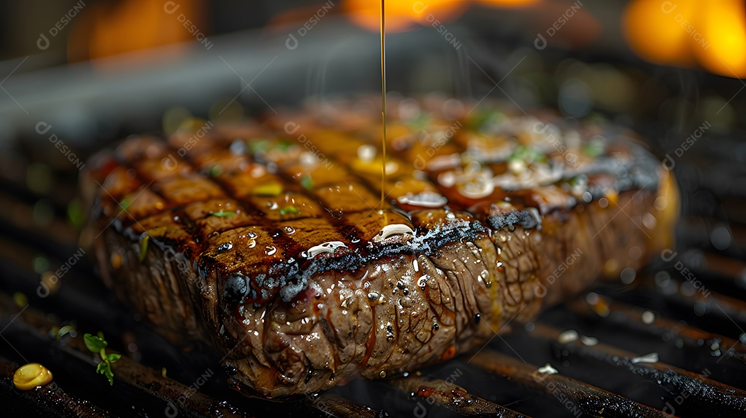 Deliciosa carne grelhada sobre uma mesa de madeira