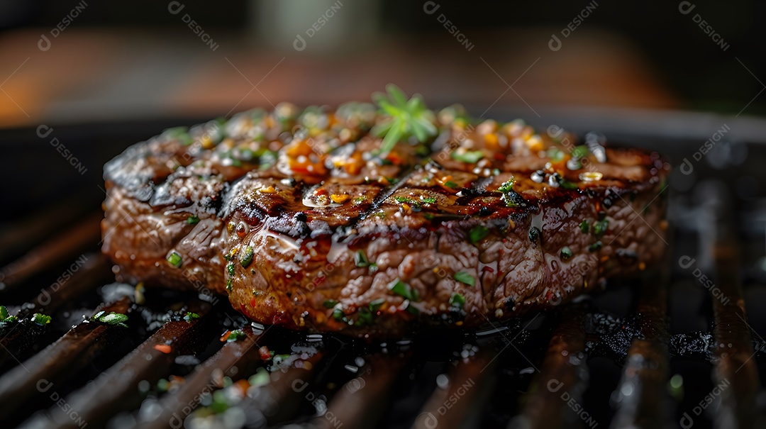 Deliciosa carne grelhada sobre uma mesa de madeira