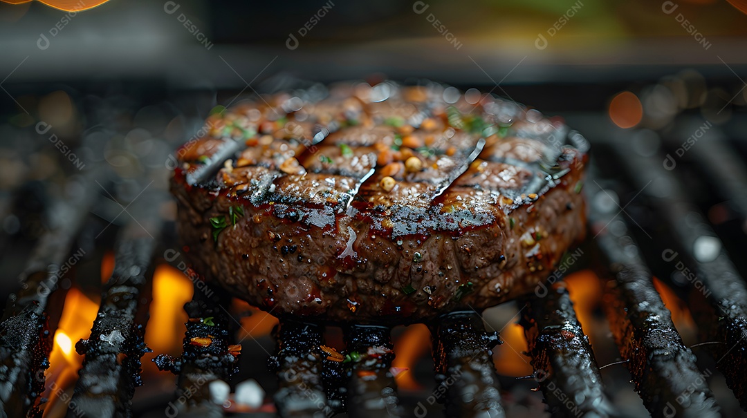 Deliciosa carne grelhada sobre uma mesa de madeira