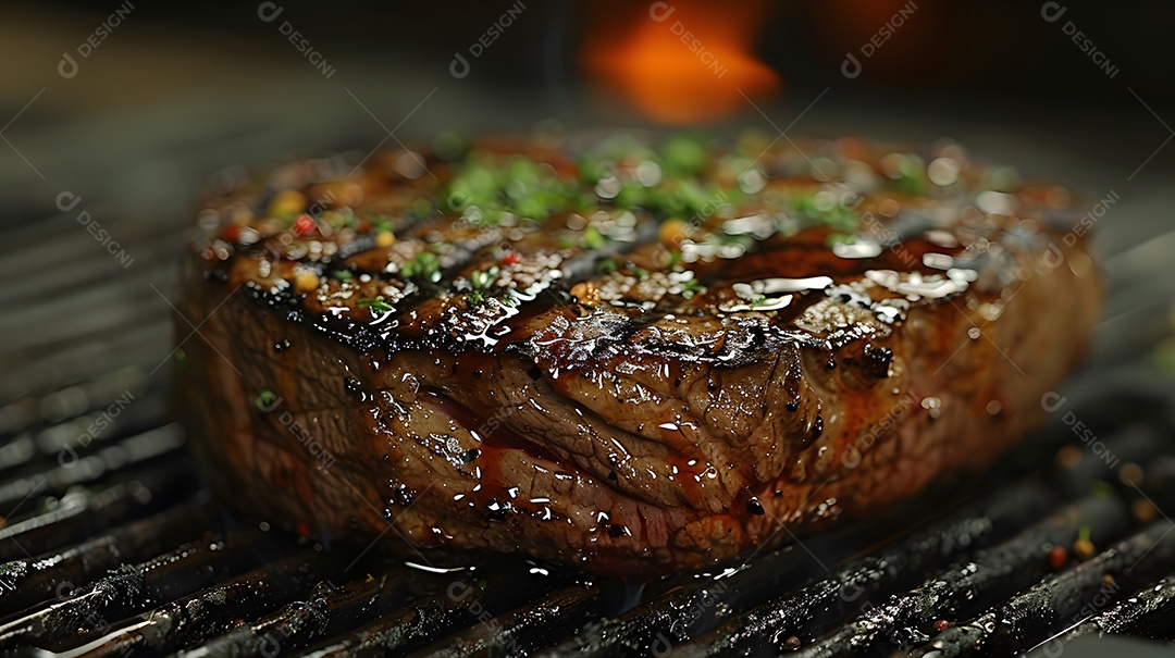 Deliciosa carne grelhada sobre uma mesa de madeira