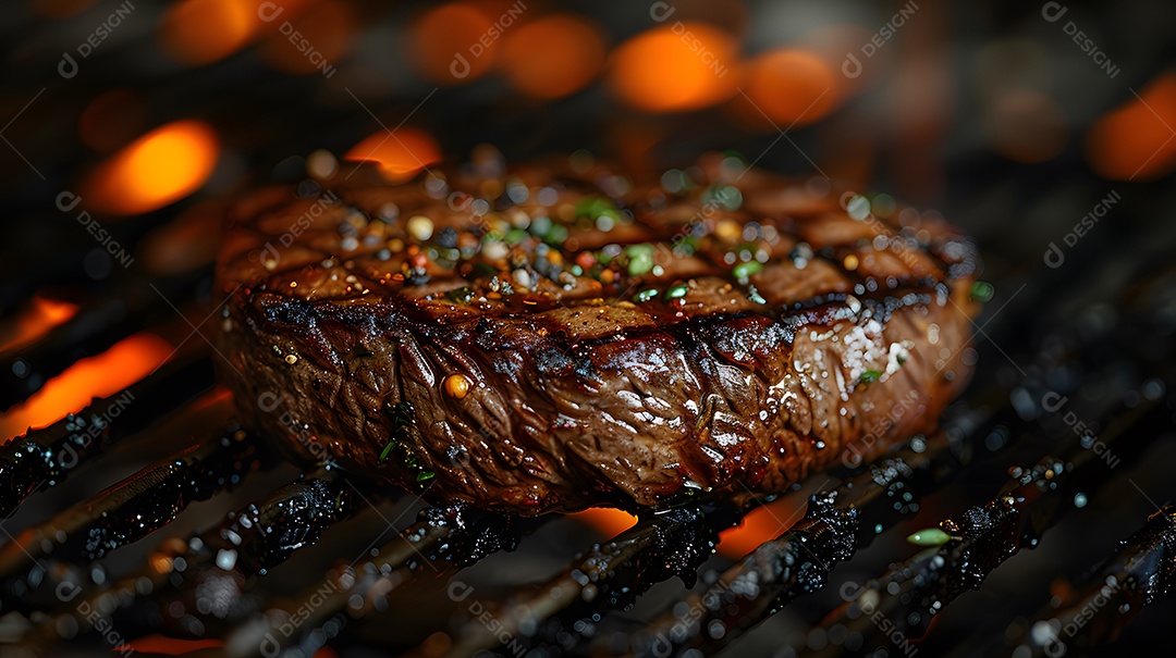 Deliciosa carne grelhada sobre uma mesa de madeira