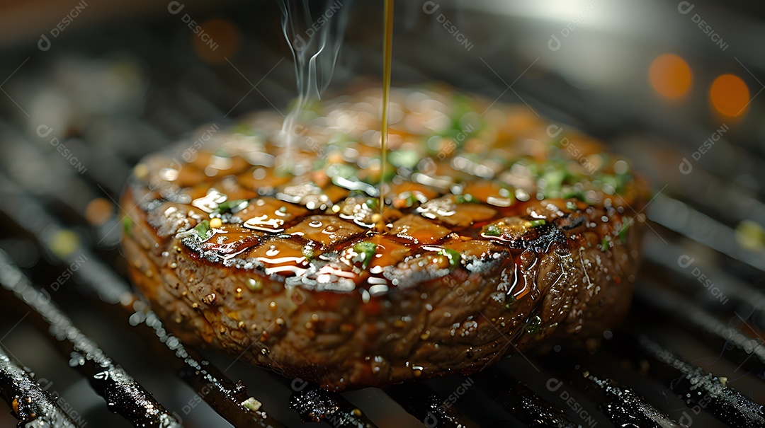 Deliciosa carne grelhada sobre uma mesa de madeira