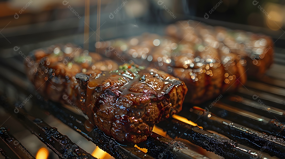 Deliciosa carne grelhada sobre uma mesa de madeira