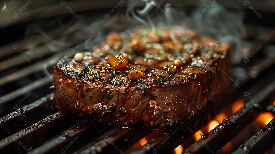 Deliciosa carne grelhada sobre uma mesa de madeira