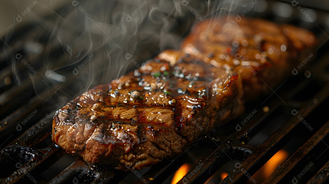 Deliciosa carne grelhada sobre uma mesa de madeira