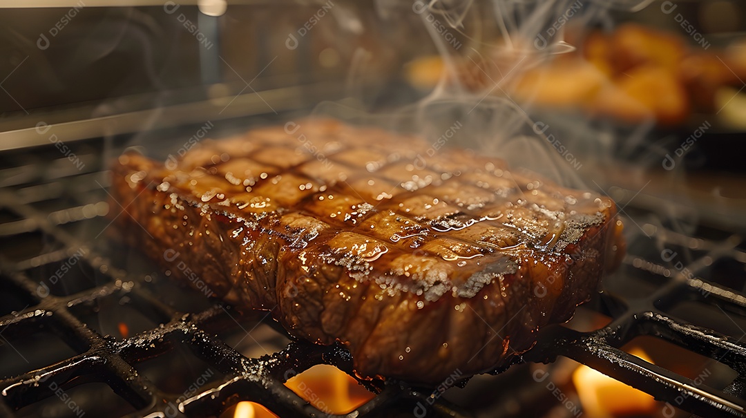 Deliciosa carne grelhada sobre uma mesa de madeira