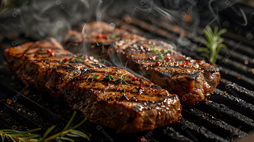Deliciosa carne grelhada sobre uma mesa de madeira