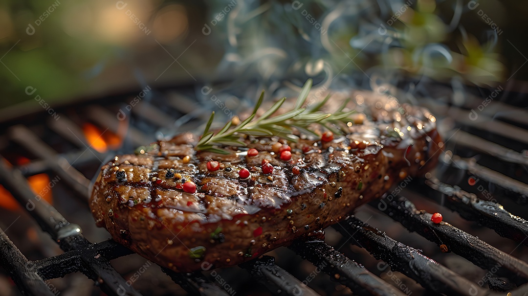 Deliciosa carne grelhada sobre uma mesa de madeira