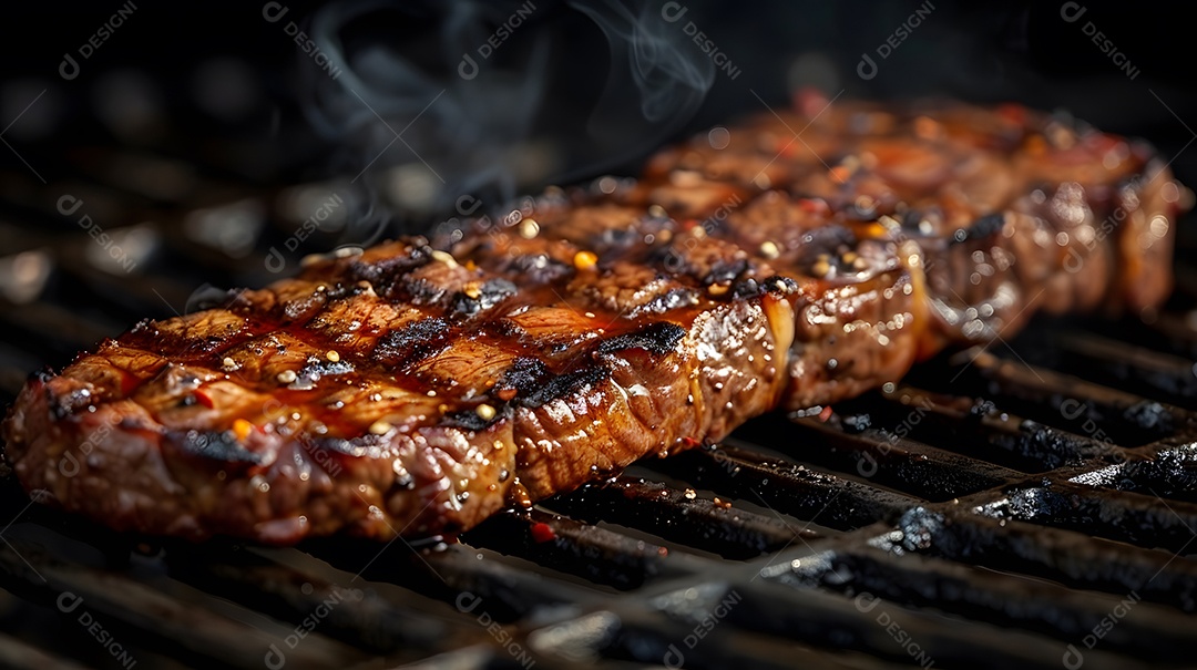 Deliciosa carne grelhada sobre uma mesa de madeira