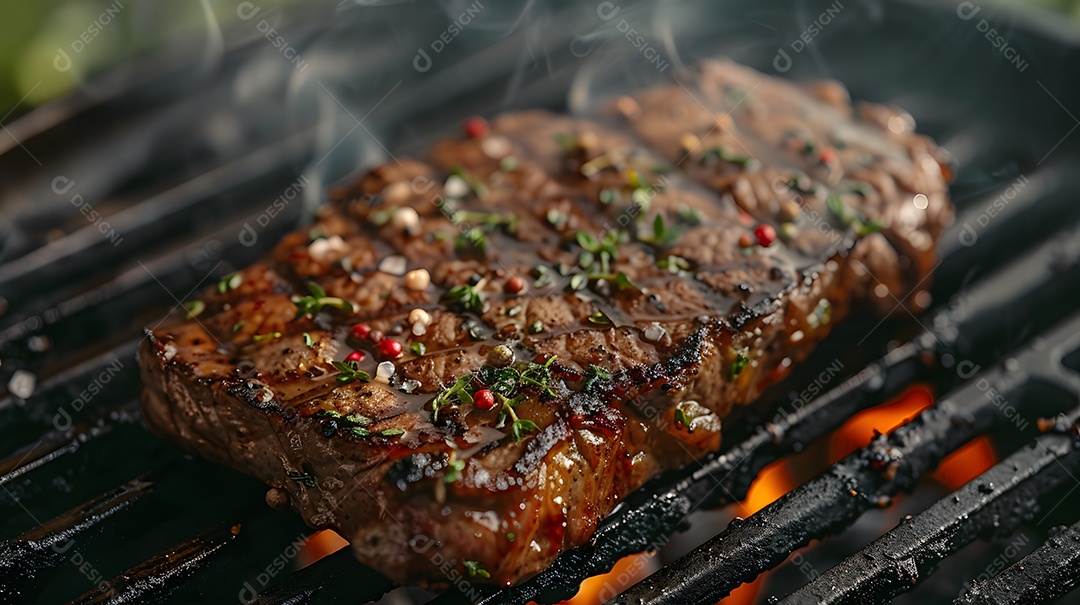 Deliciosa carne grelhada sobre uma mesa de madeira