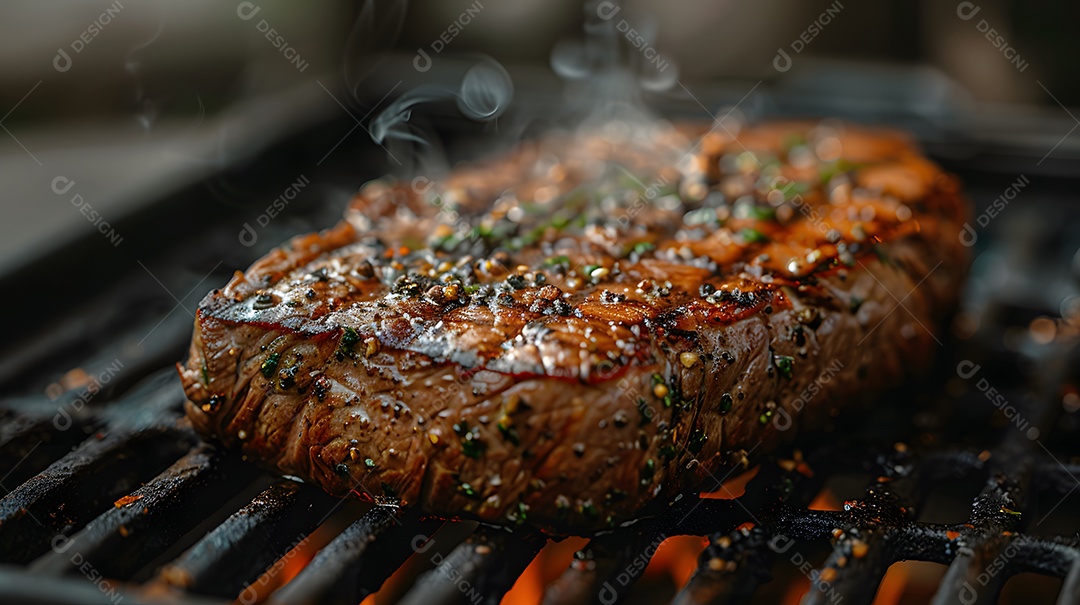 Deliciosa carne grelhada sobre uma mesa de madeira