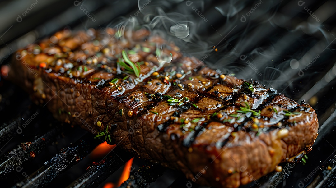 Deliciosa carne grelhada sobre uma mesa de madeira