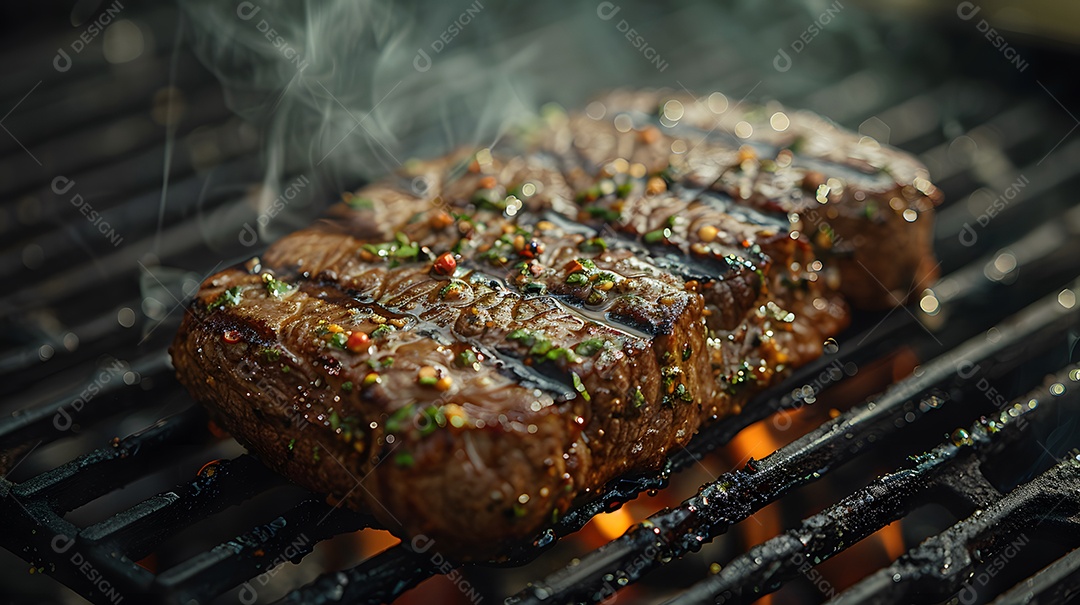 Deliciosa carne grelhada sobre uma mesa de madeira