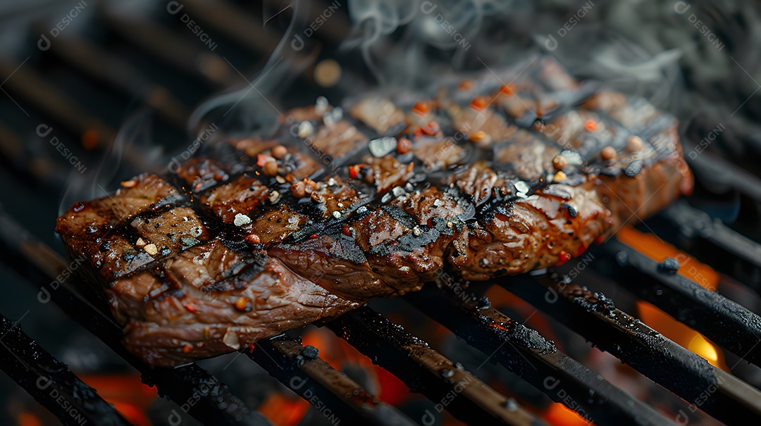 Deliciosa carne grelhada sobre uma mesa de madeira