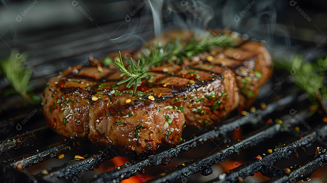Deliciosa carne grelhada sobre uma mesa de madeira