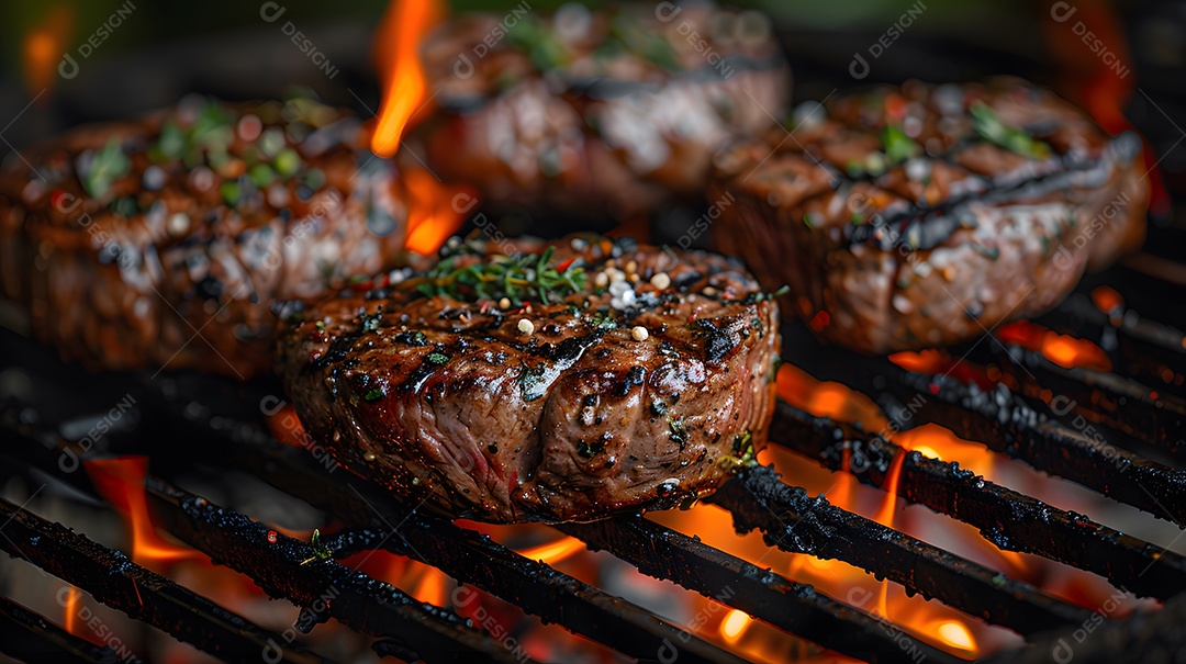 Deliciosa carne grelhada sobre uma mesa de madeira