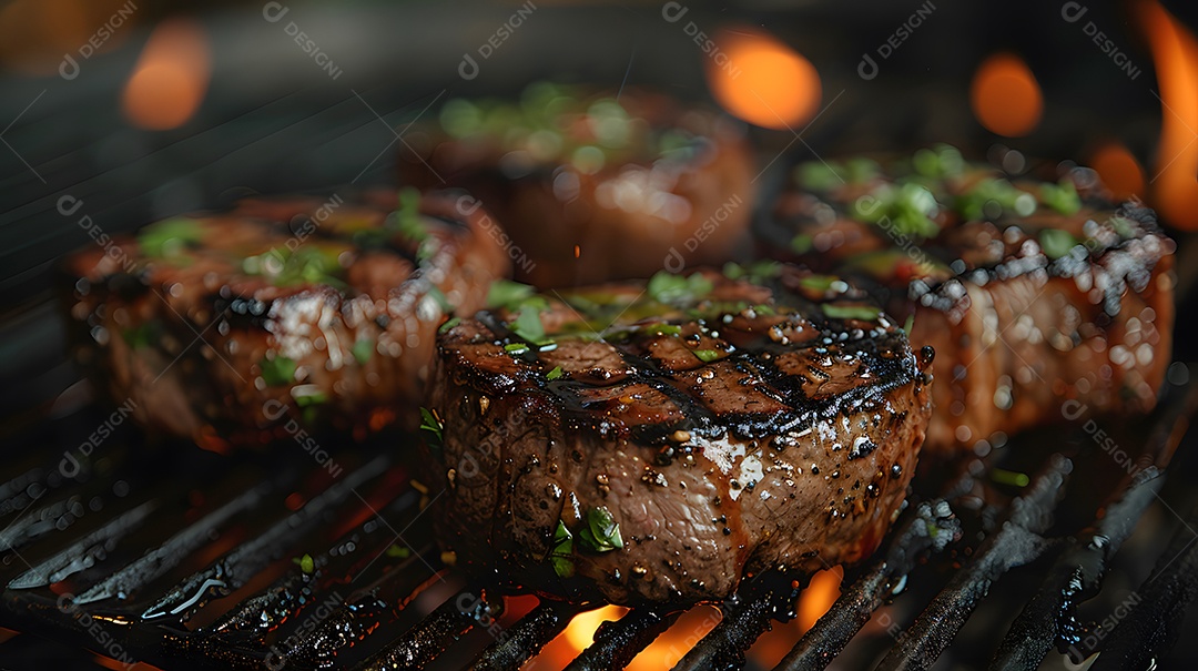 Deliciosa carne grelhada sobre uma mesa de madeira