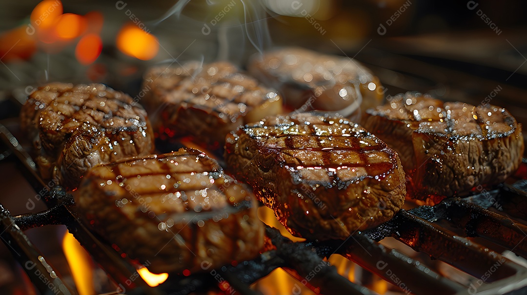 Deliciosa carne grelhada sobre uma mesa de madeira