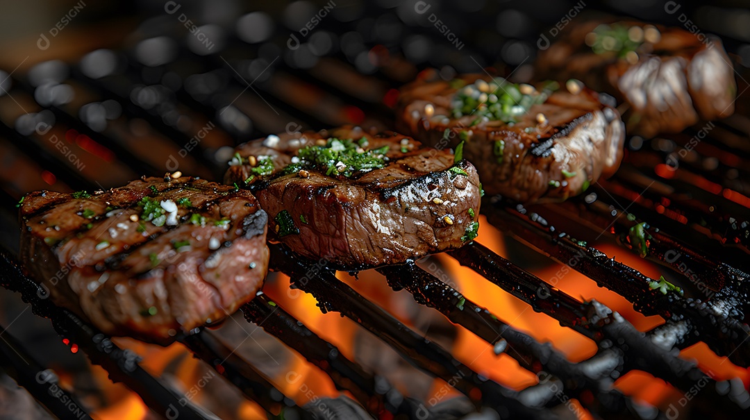 Deliciosa carne grelhada sobre uma mesa de madeira