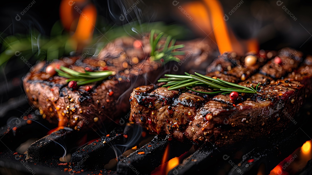 Deliciosa carne grelhada sobre uma mesa de madeira