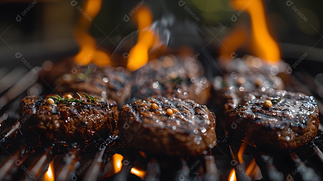 Deliciosa carne grelhada sobre uma mesa de madeira