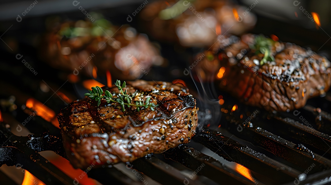 Deliciosa carne grelhada sobre uma mesa de madeira