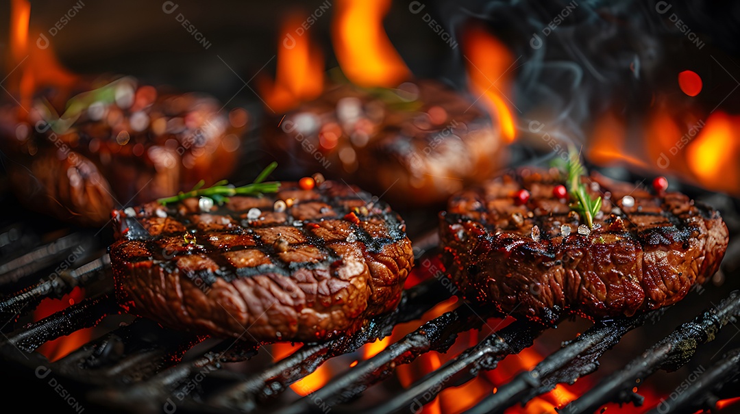 Deliciosa carne grelhada sobre uma mesa de madeira