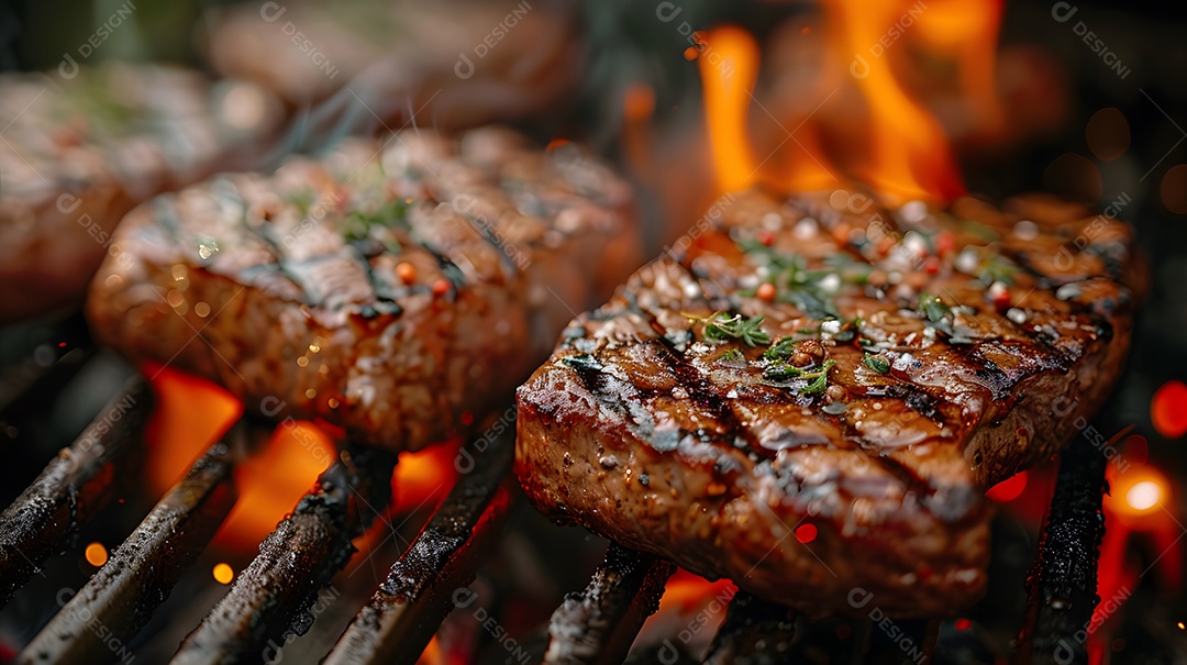 Deliciosa carne grelhada sobre uma mesa de madeira