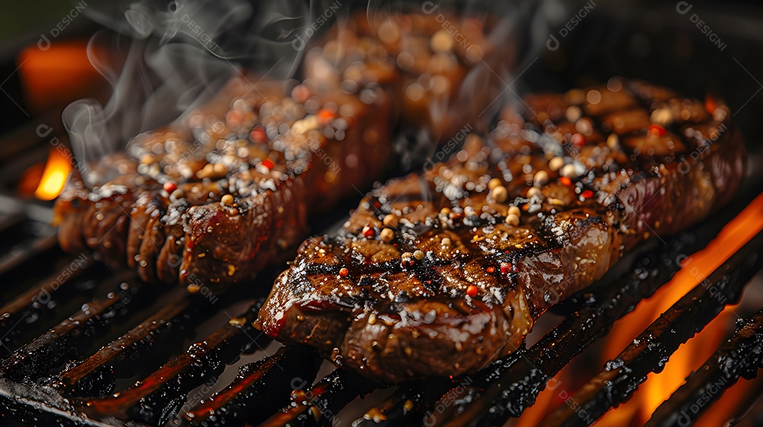 Deliciosa carne grelhada sobre uma mesa de madeira