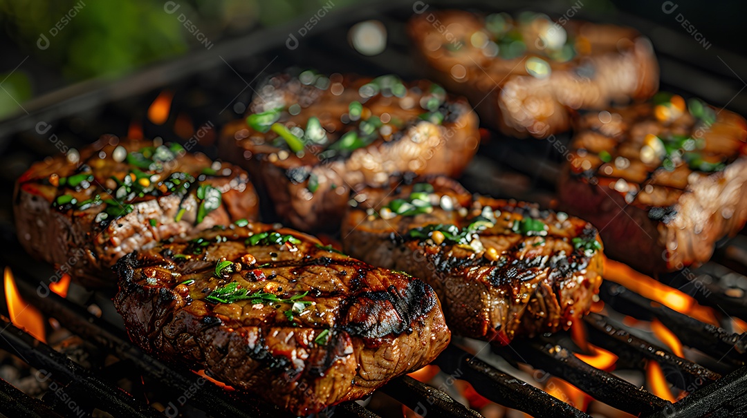 Deliciosa carne grelhada sobre uma mesa de madeira