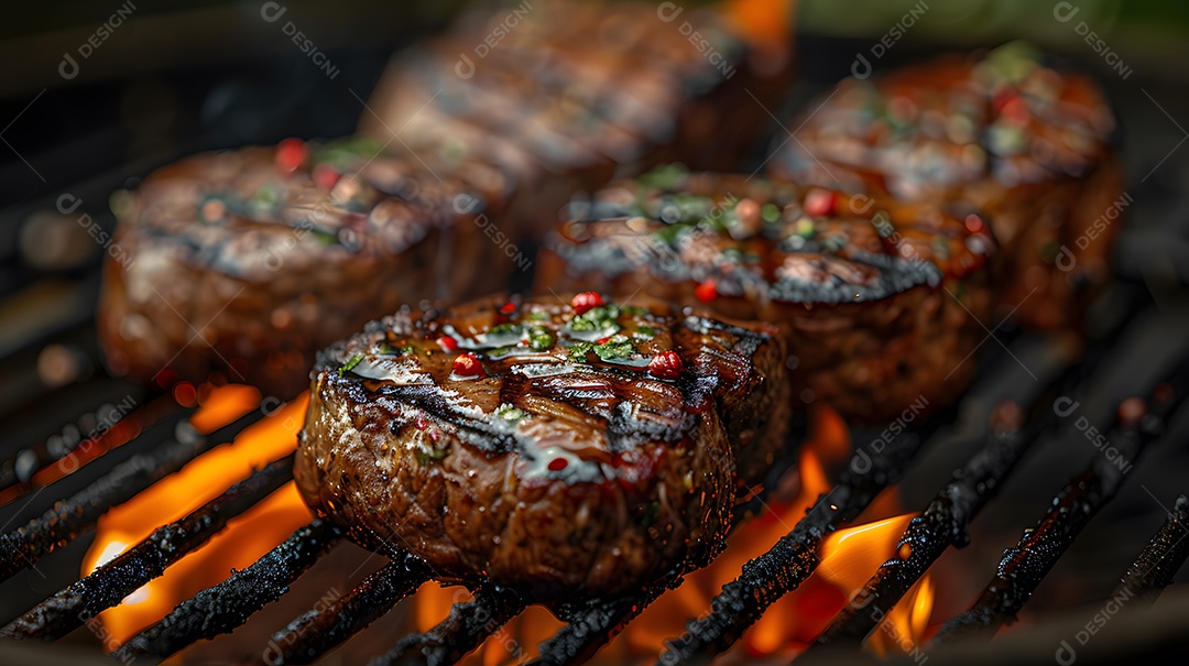 Deliciosa carne grelhada sobre uma mesa de madeira