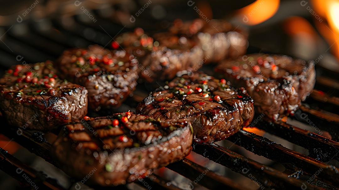 Deliciosa carne grelhada sobre uma mesa de madeira