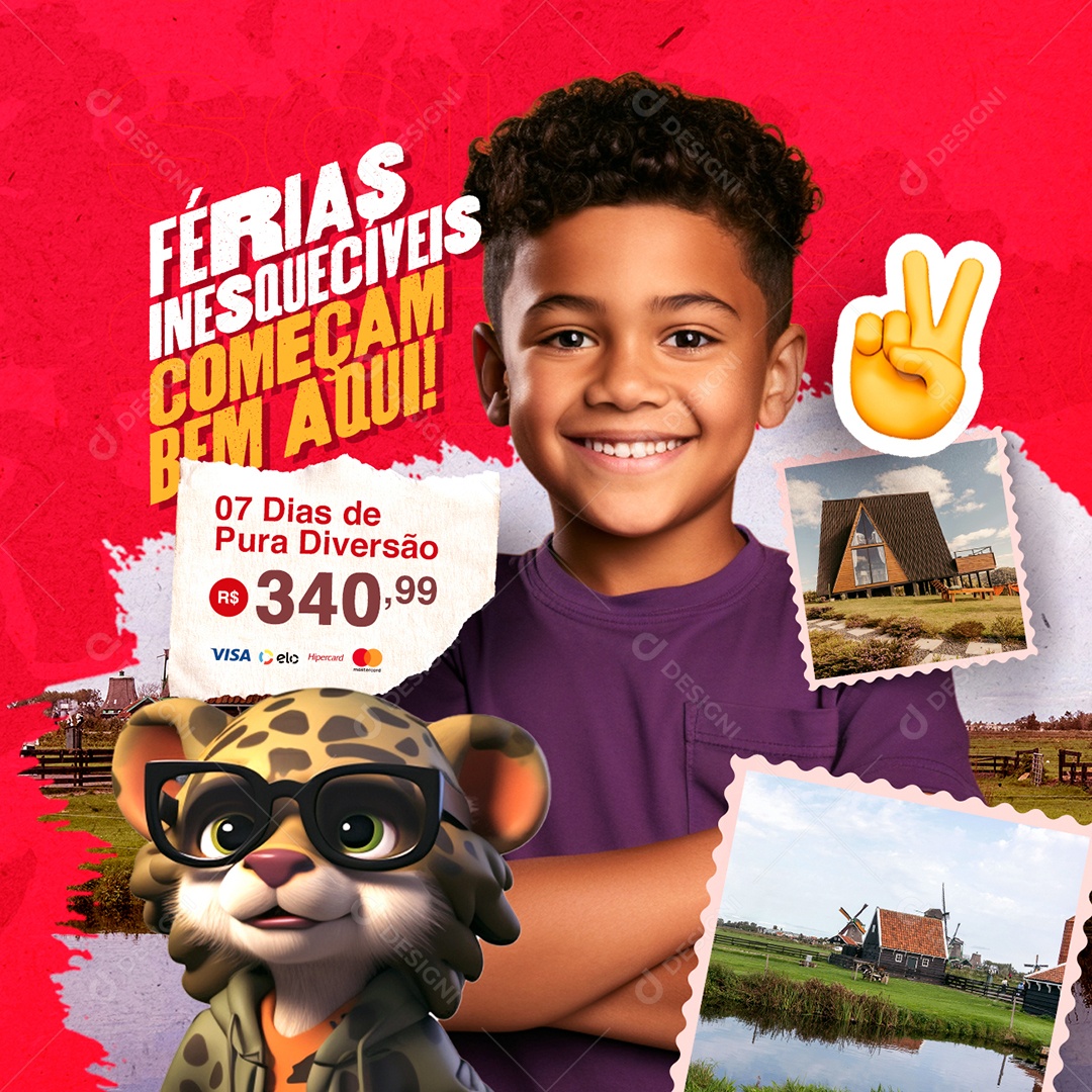 Férias Inesquecíveis Começam Bem Aqui 7 Dias de Pura Diversão Social Media PSD Editável